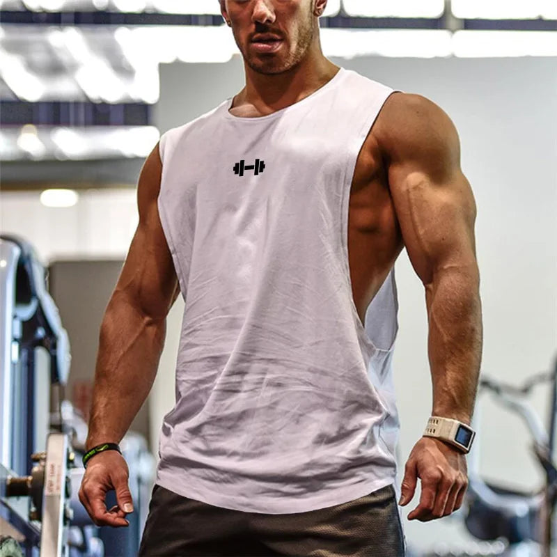 Cotton Breathable Side Slits Tank Tops Mens Bodybuilding Muscle Sleeveless Singlets Workout Shirts