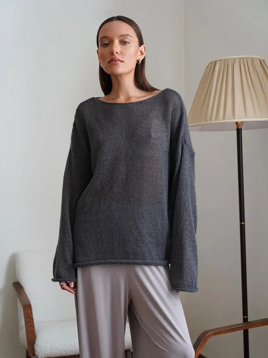 Pullover Women's Solid See-through T-Shirt Loose Casual Pullover