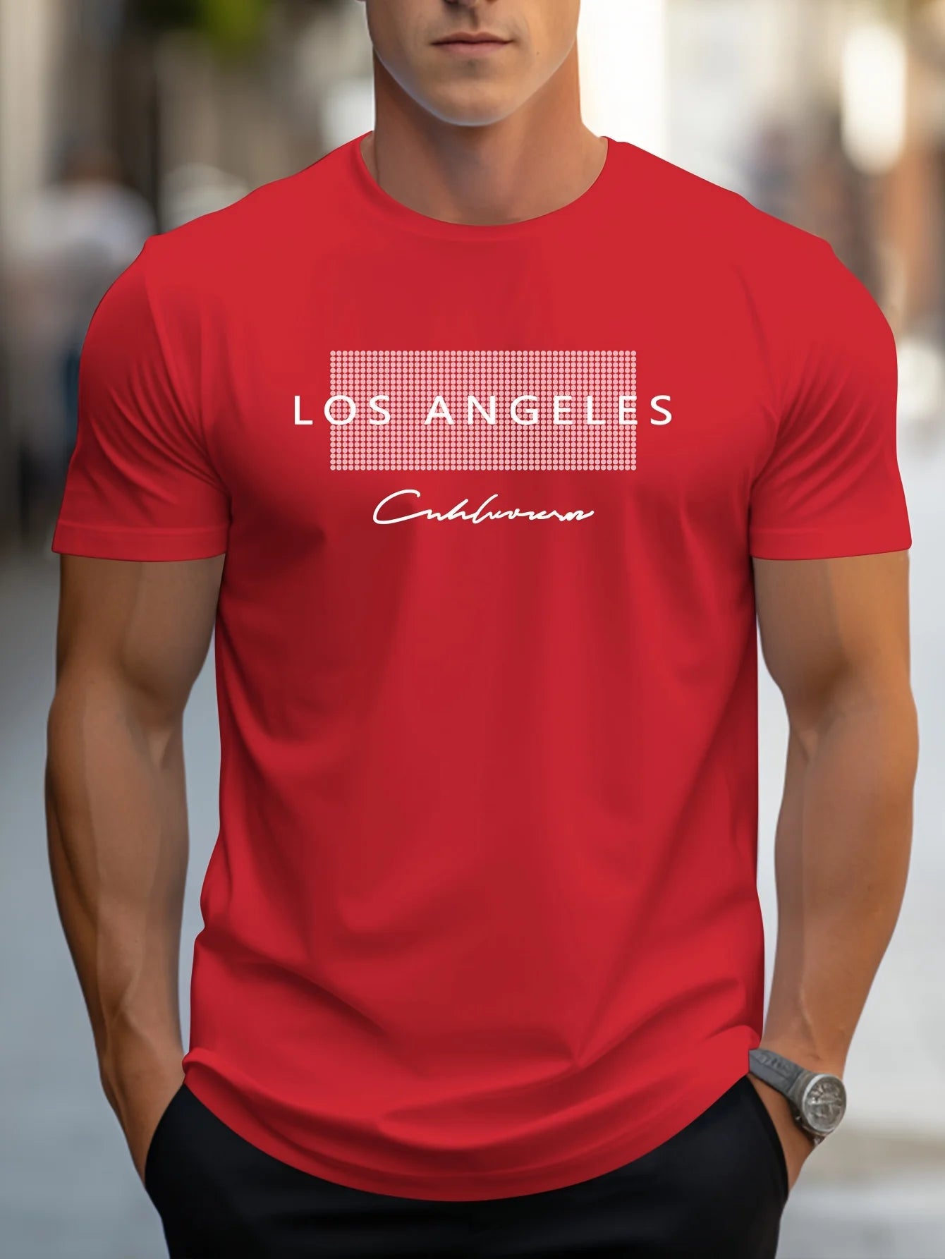 Men's 100% cotton summer loose fit large Los Angeles Graphic printed T-shirt top
