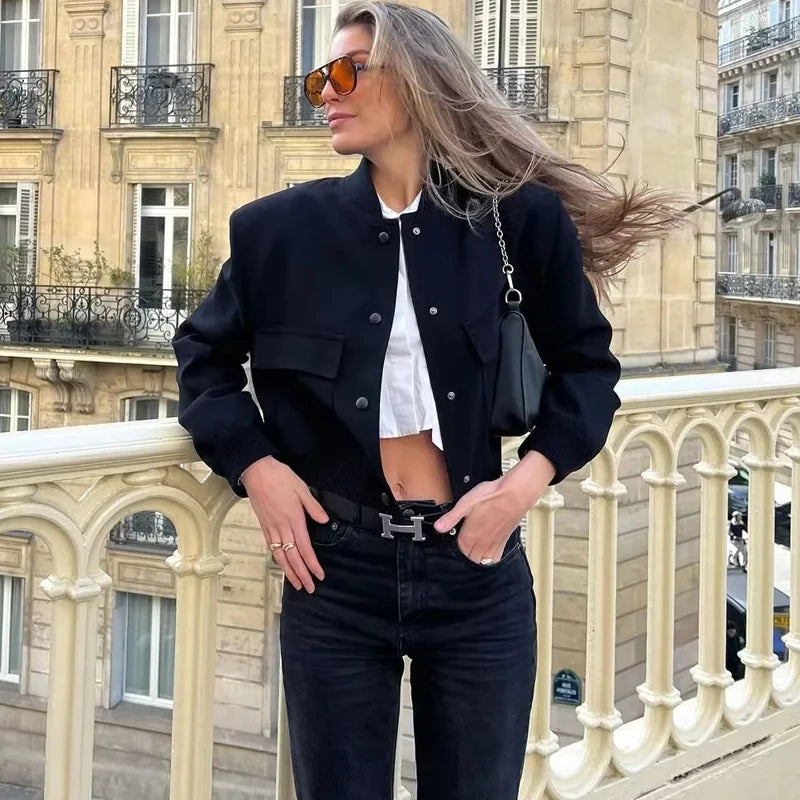 Bomber Jacket Baseball Aviator Jackets for Women Long Sleeve Crop Outerwear