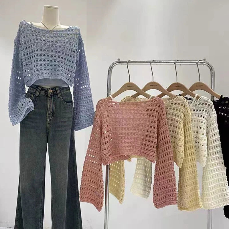 Top Summer Beach Bikini Cover Up Crop Pullover Wool Knitwear