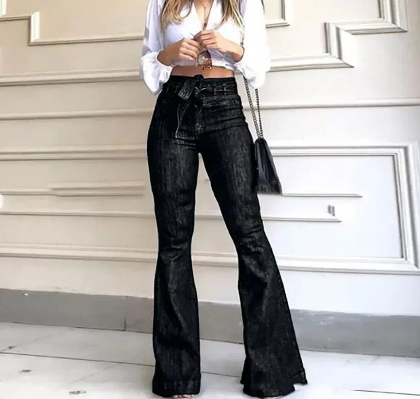 Women Jeans Color High Waist belt