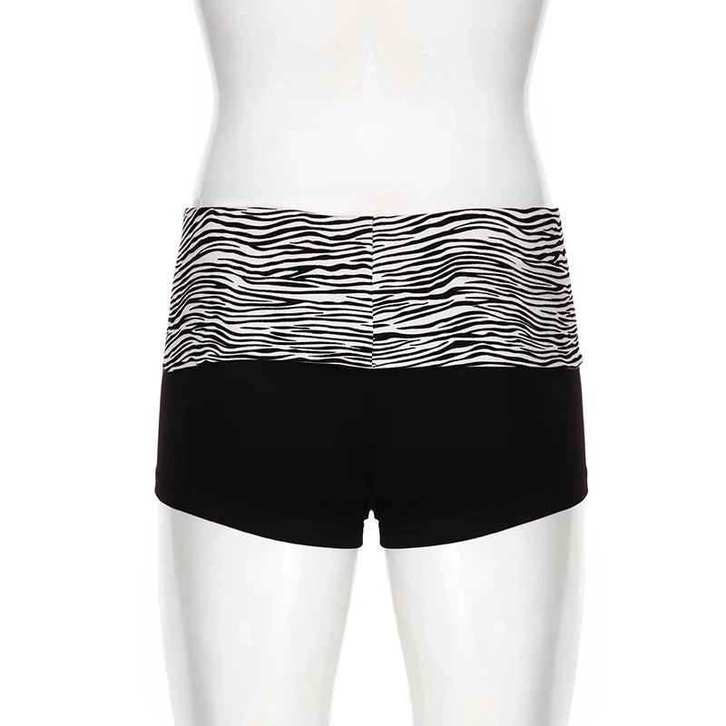 Casual Zebra Print Elastic Shorts Female Skinny Low-waisted Mini Short