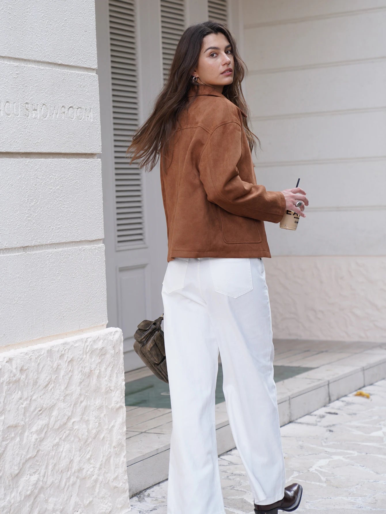 Women Fashion Basic Short Suede Pockets Jacket and Coat