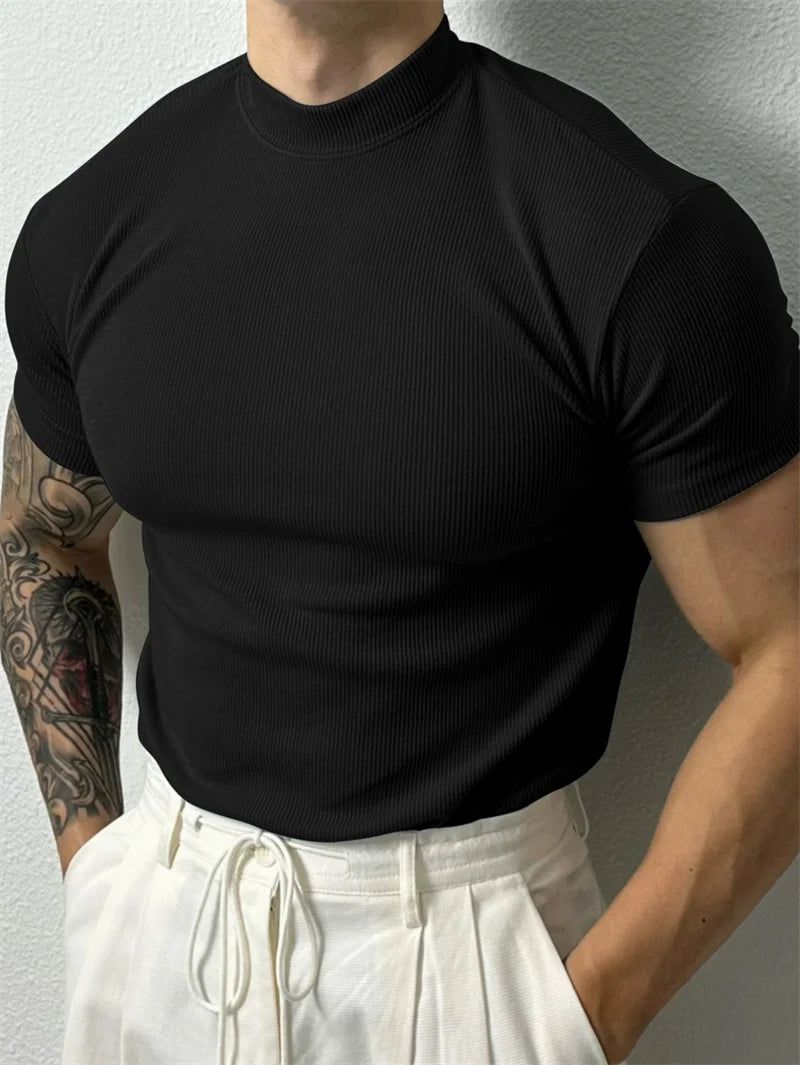 Men's T-shirt Small high collar stripe sportswear