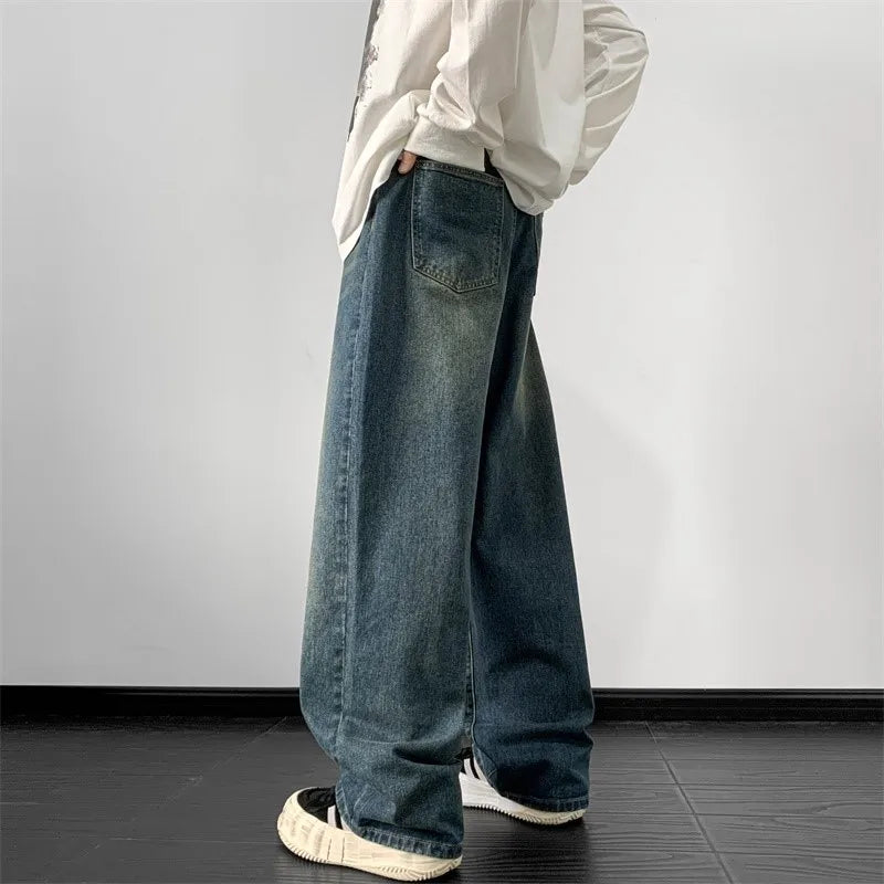 Wide Leg Jeans Male Loose Straight Denim Pants