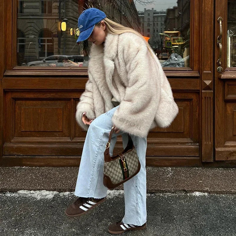 Coat Women Thick Warm Outerwear Fluffy Jacket