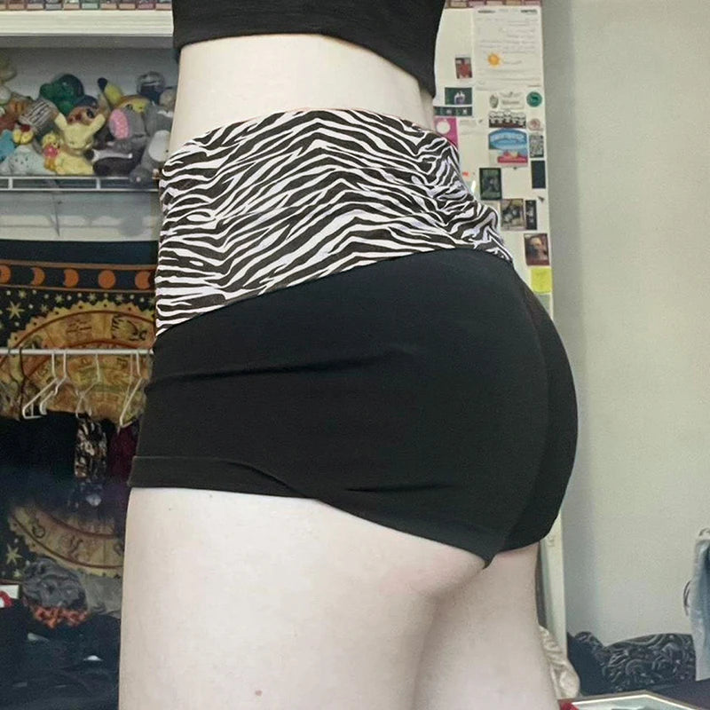 Casual Zebra Print Elastic Shorts Female Skinny Low-waisted Mini Short