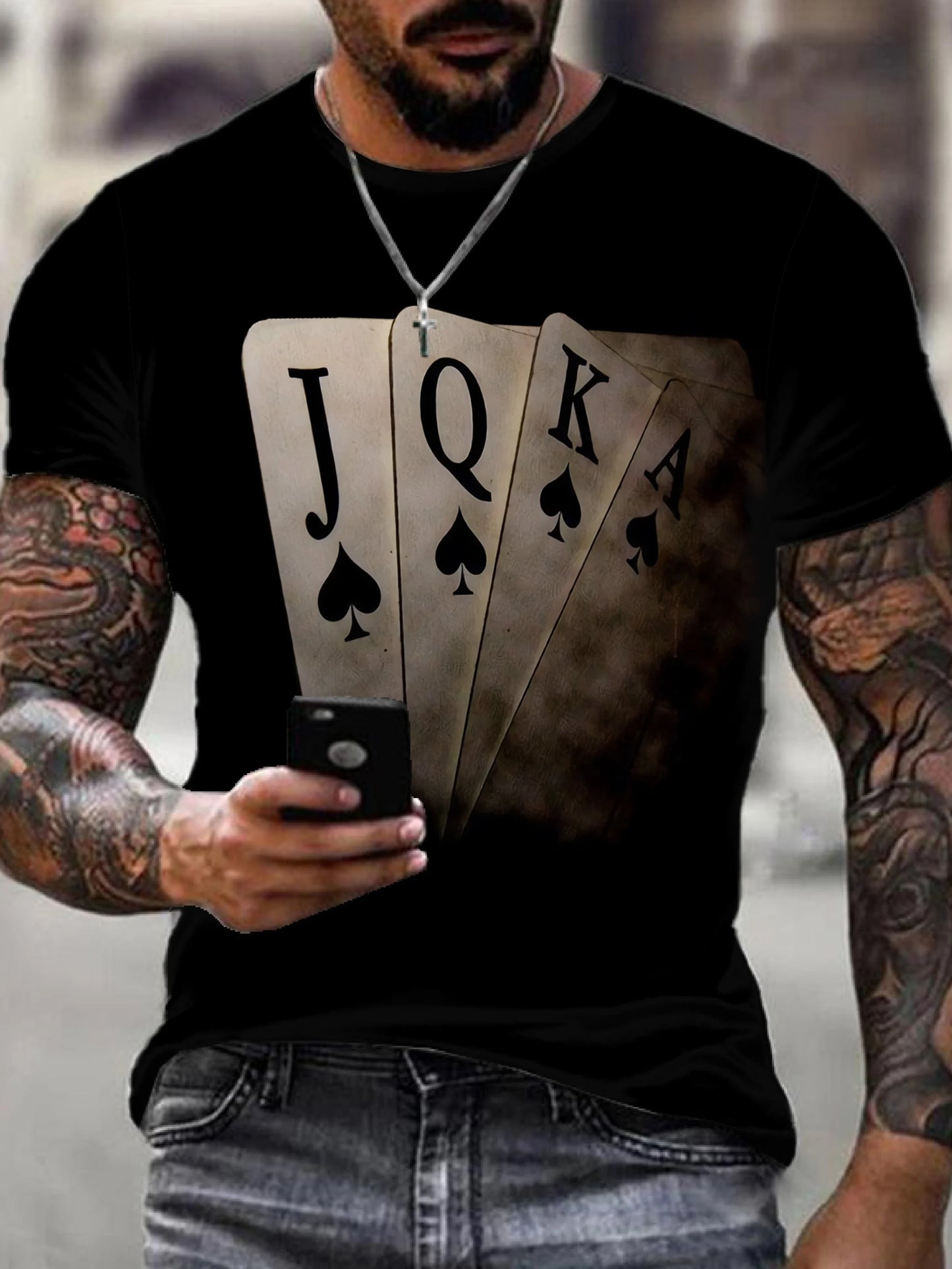 Men‘s 3D Playing Card Digital Style Print Clothing Casual Short-Sleeved T-Shirt