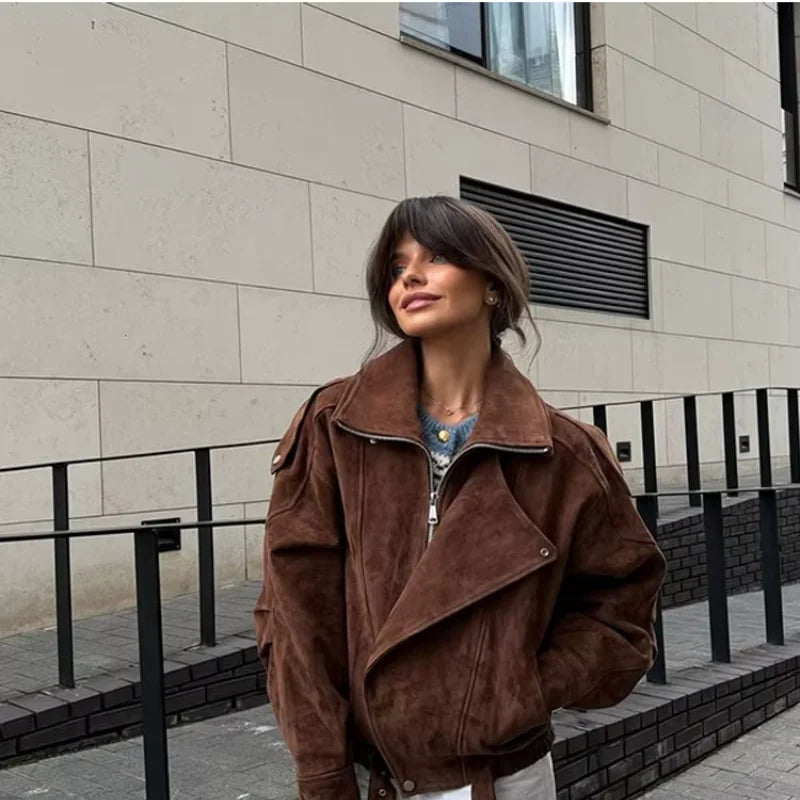 Casual Coat Vintage Lapel Solid Zipper Short Jacket