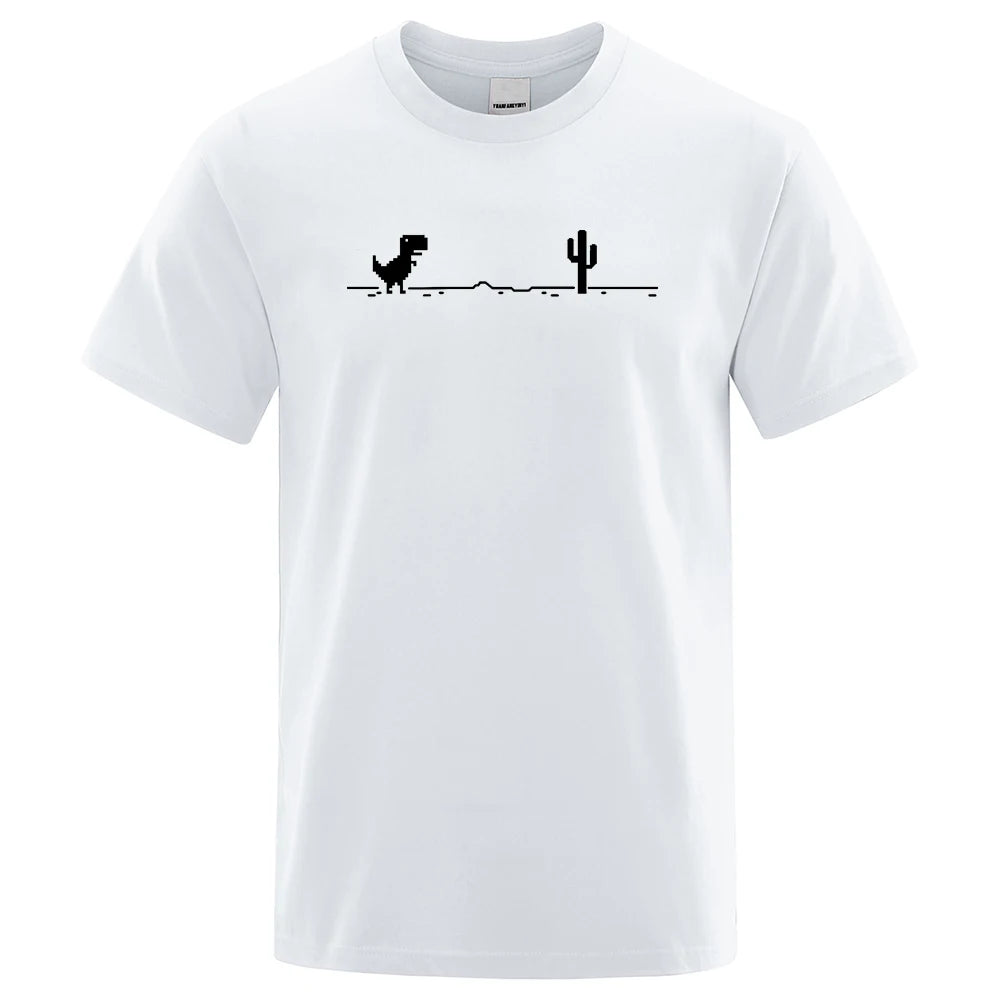 Mens T-shirts Printed Dinosaur Cactus Cotton T-shirt