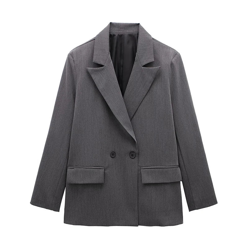 New Women's Solid Color Double breasted Loose Suit Coat for Women
