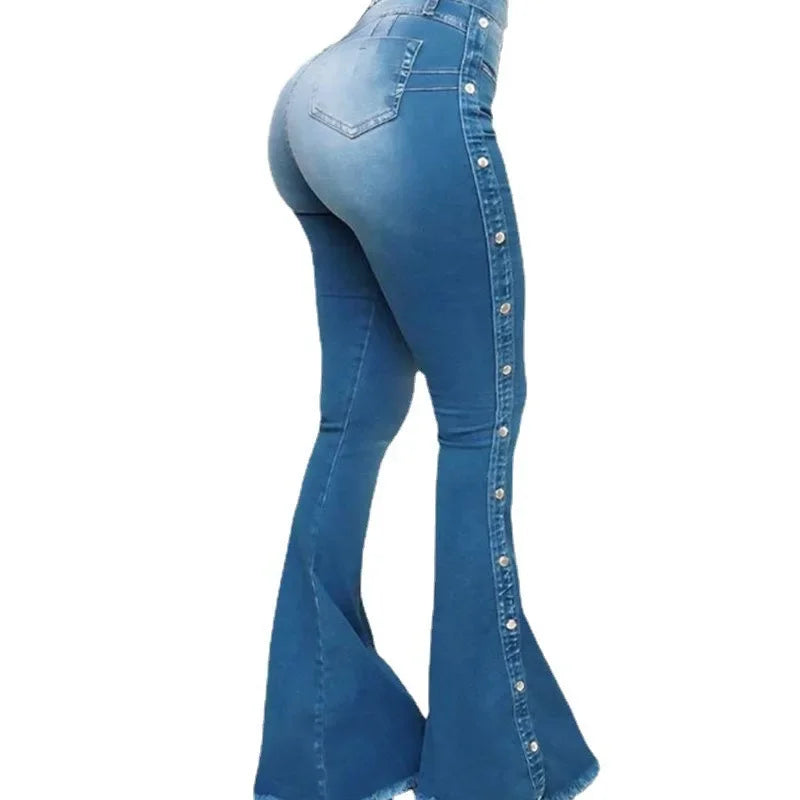 Jeans High Waist Trousers Buttons Denims Streetwear