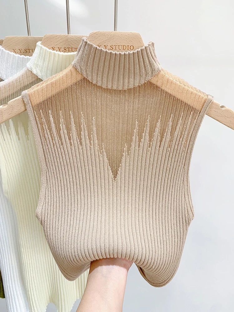 Women Tank Top Half Neck Vest Female Sleeveless Sweater
