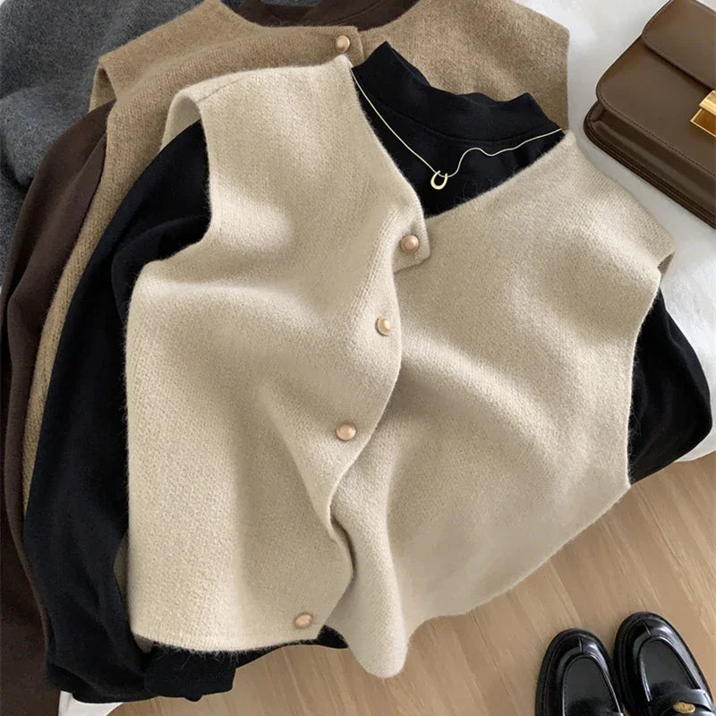 Women Cardigan Sleeveless Sweater Tanks Fashion