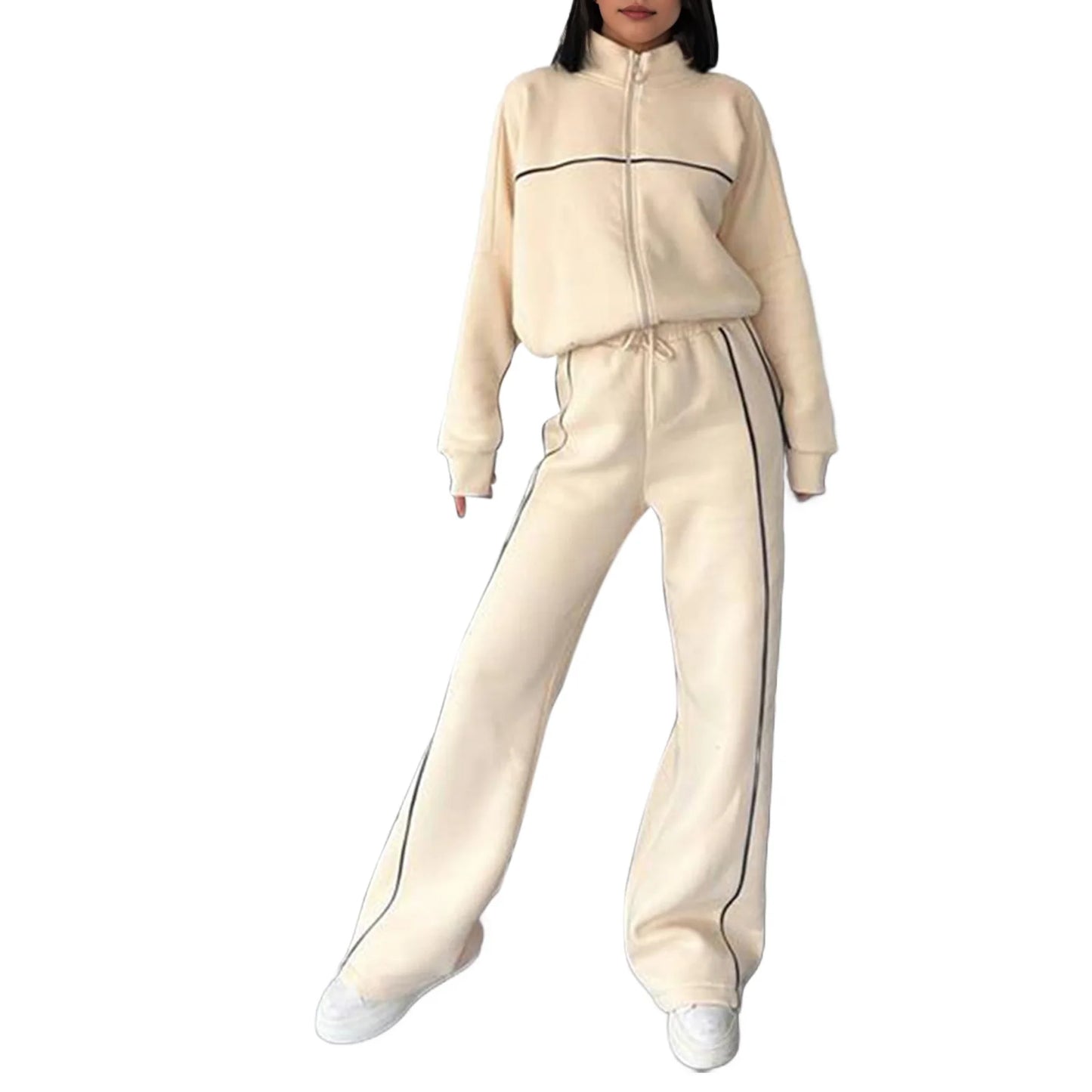 Women Sportwear Half-high Collar Pullover Baggy Trousers