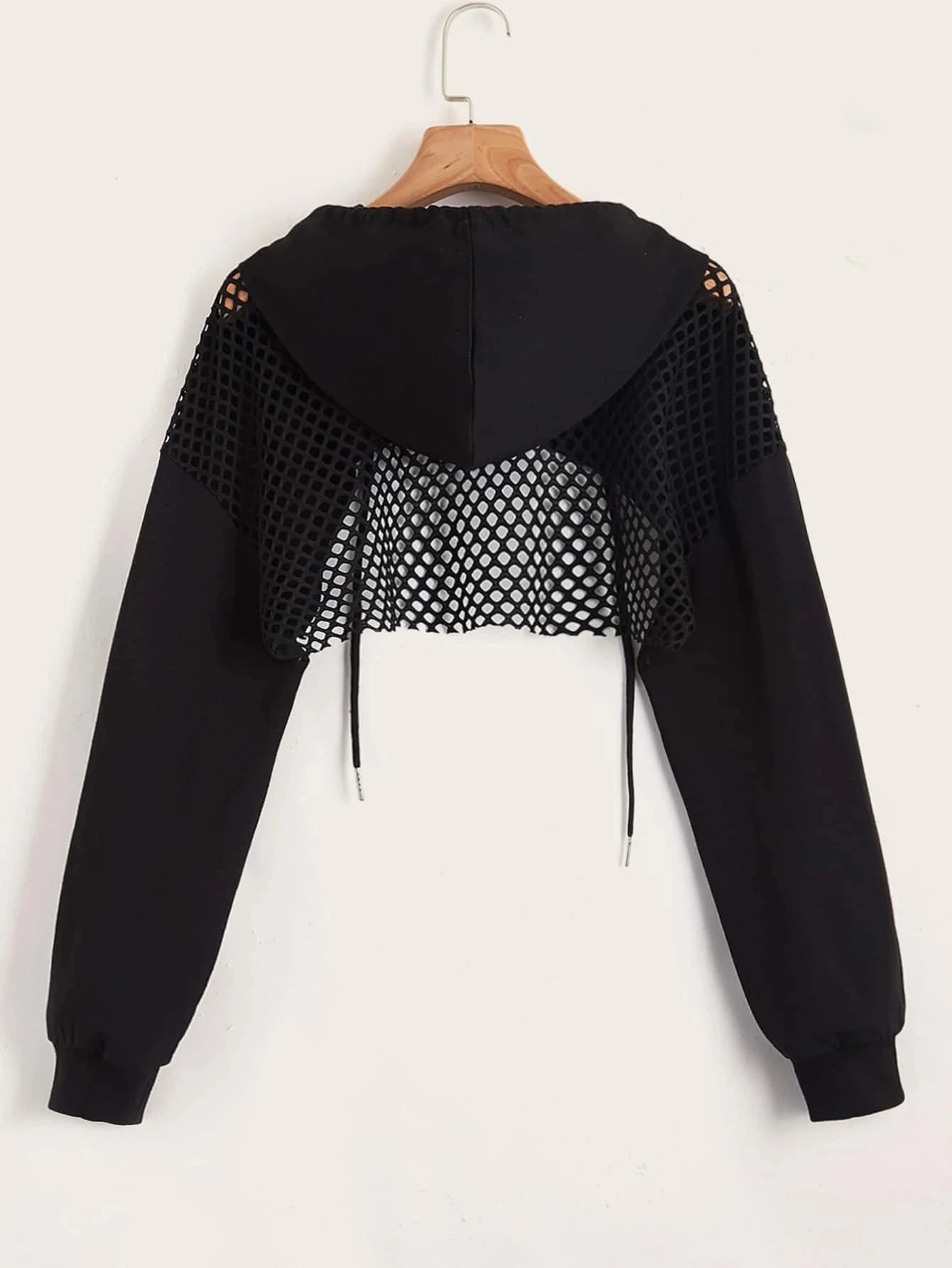 Street Sport Drop Shoulder Drawstring Hollow Out Super Crop Sports Hoodie