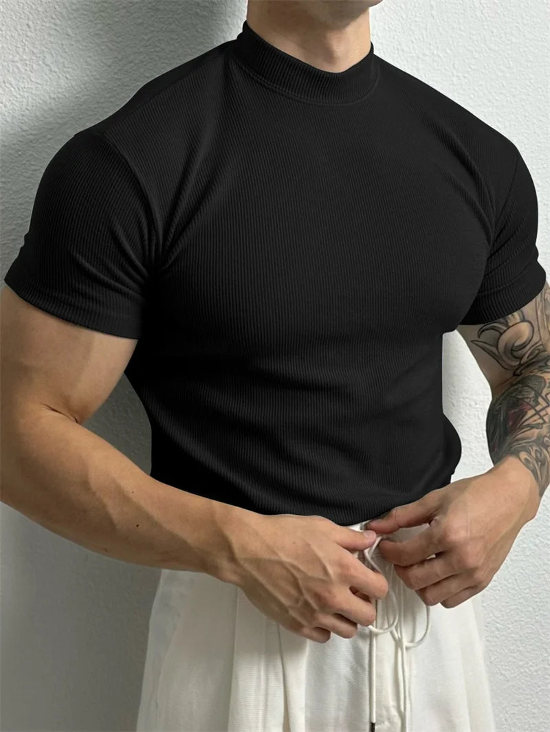 Men's T-shirt Small high collar stripe sportswear