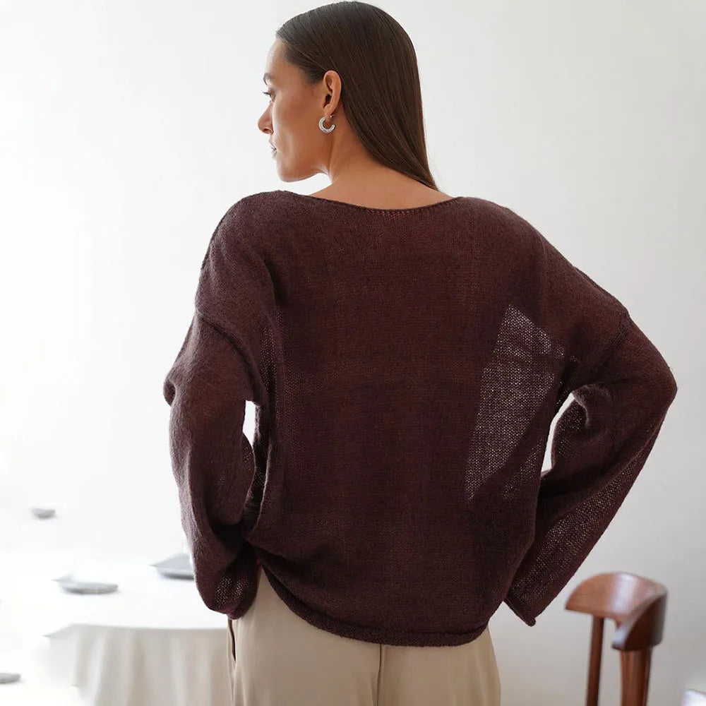 Pullover Women's Solid See-through T-Shirt Loose Casual Pullover