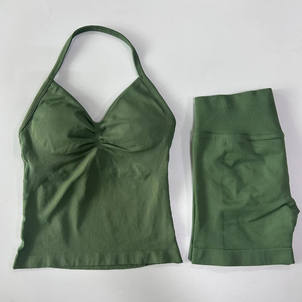 Women Backless Tank Top Workout Sets