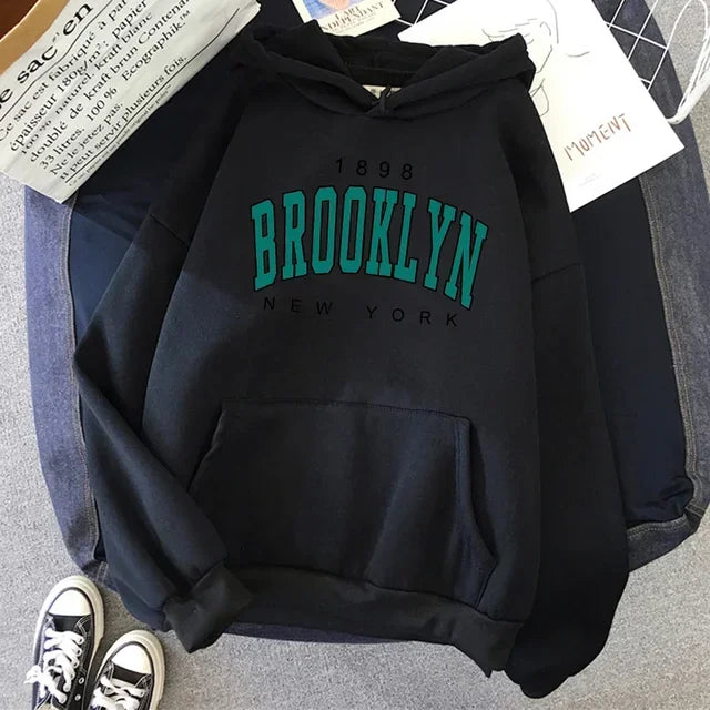 Brooklyn Letter Print Hooded Sweater Fashion Hoodie for Women