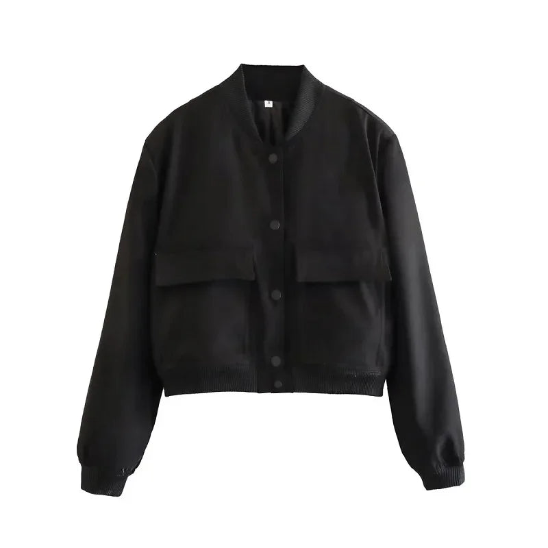 Bomber Jacket Baseball Aviator Jackets for Women Long Sleeve Crop Outerwear