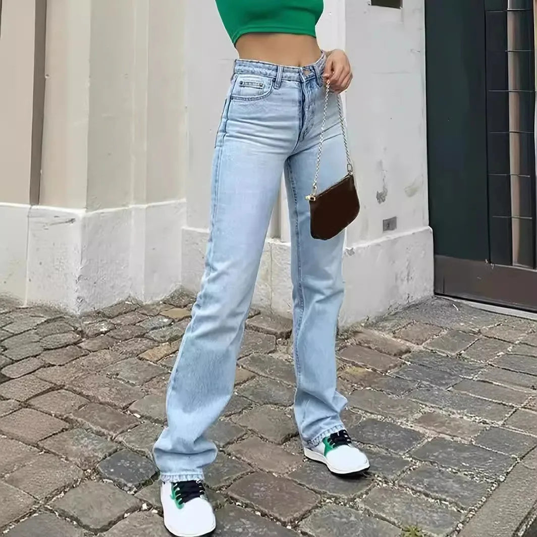 Casual versatile straight jeans for women