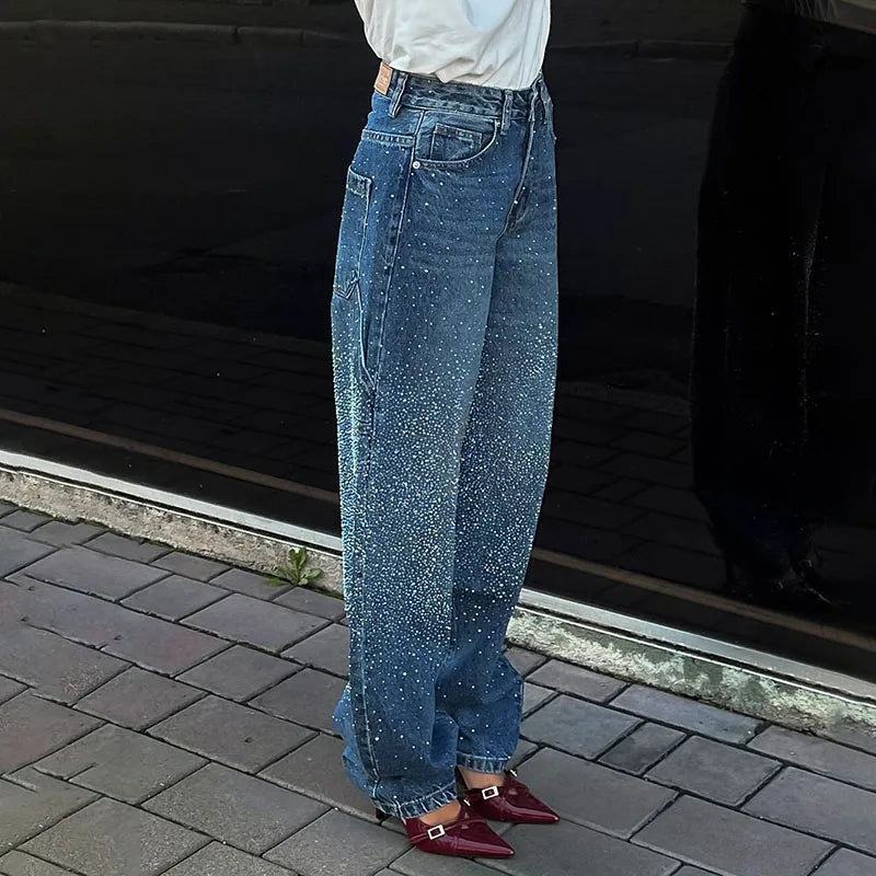 Fashion Women's Jeans Casual High Wait Wide Leg Pockets Denim Pants 2025