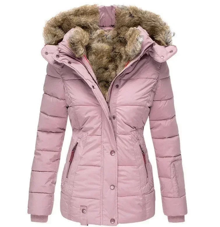 Collar Cotton Coat Women Zipper Long Sleeve Slim Fit Hooded Cotton Coat