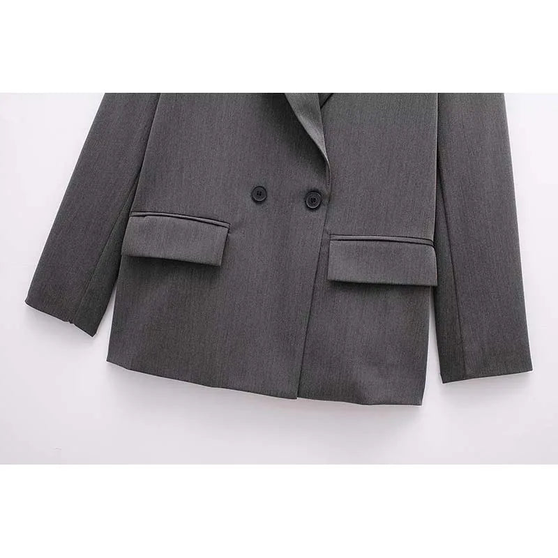 New Women's Solid Color Double breasted Loose Suit Coat for Women