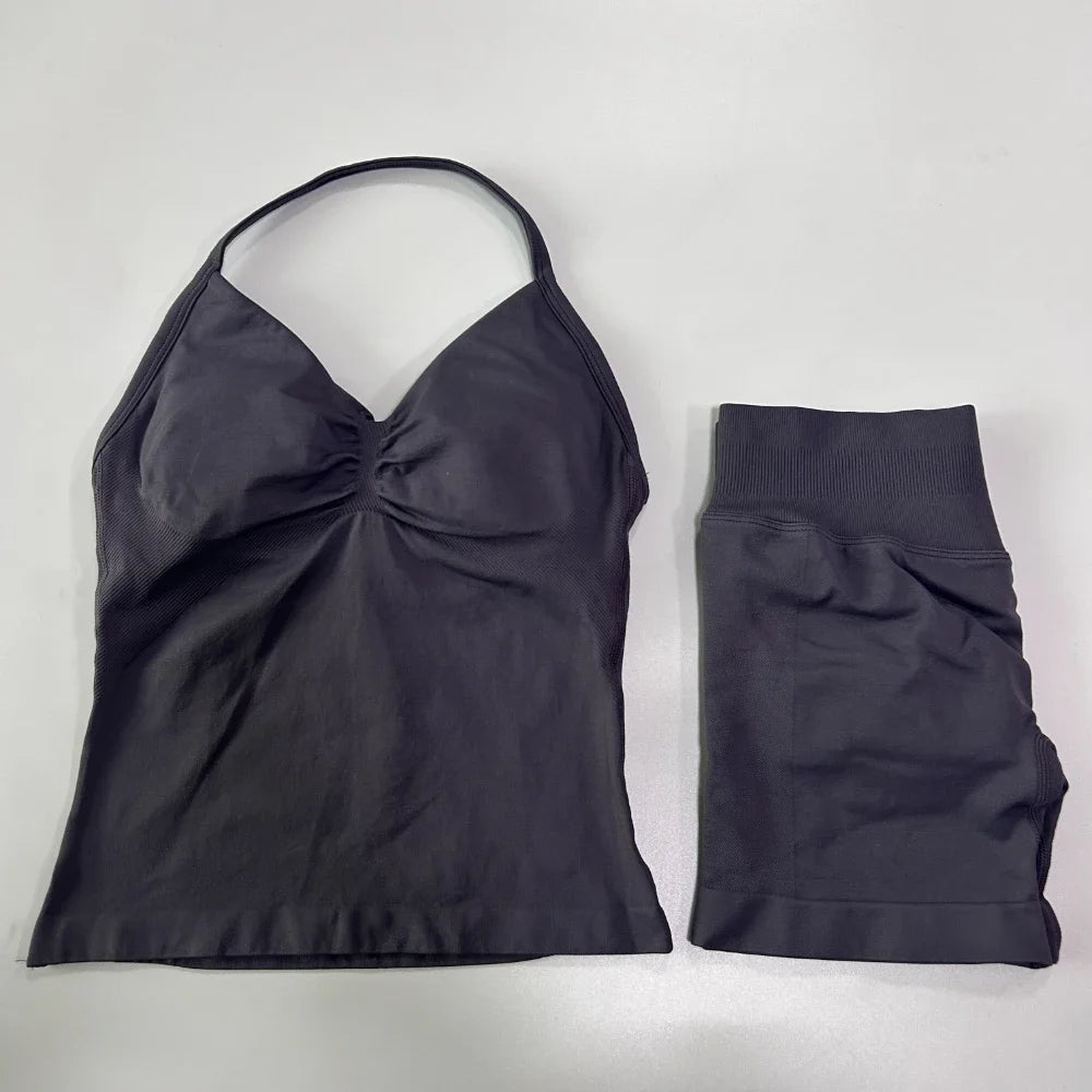 Women Backless Tank Top Workout Sets