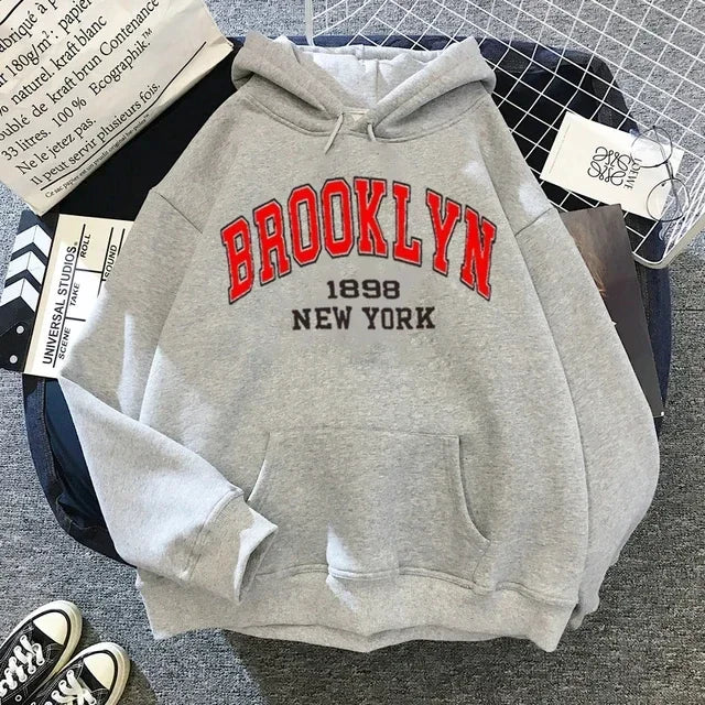Brooklyn Letter Print Hooded Sweater Fashion Hoodie for Women