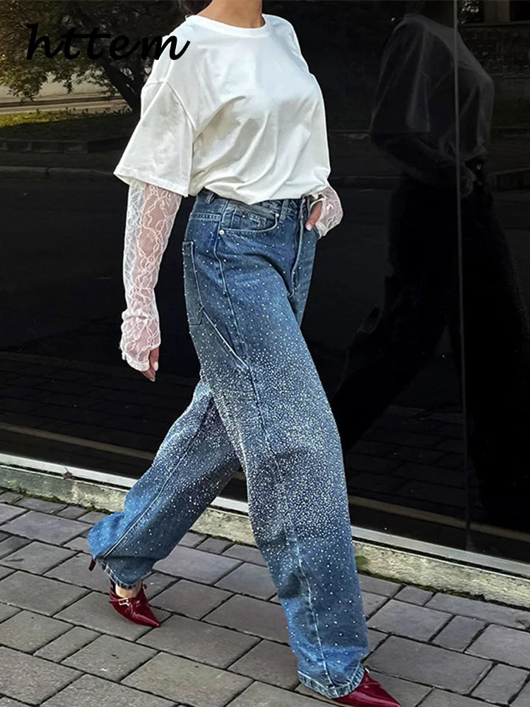 Fashion Women's Jeans Casual High Wait Wide Leg Pockets Denim Pants 2025