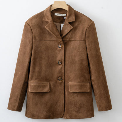 Winter New Women Fashion Suede Basic Jacket Basic Blazer
