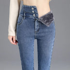 Thermal Winter Skinny Jeans Thick Women Stretch Button Jeans