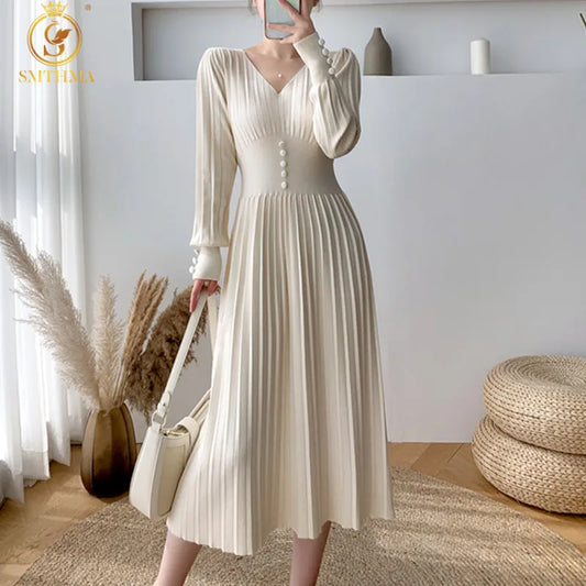 Long Dress Women Casual Sexy V-Neck Slim Sweater Clothing