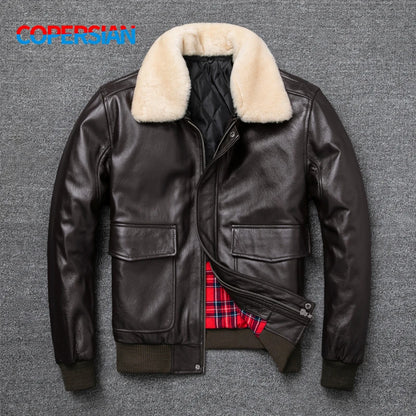 Air Force Flight Jacket Collar Genuine Top Layer Cow Leather Jacket