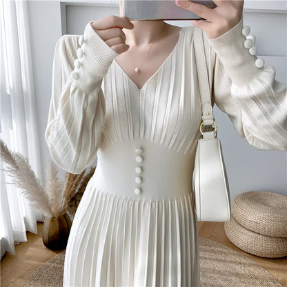 Long Dress Women Casual Sexy V-Neck Slim Sweater Clothing