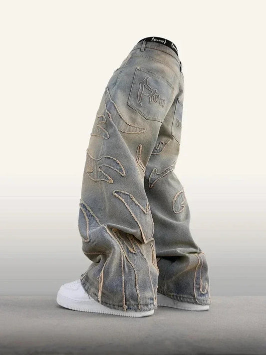 American New Fashion Patch Baggy Casual Jeans For Men And Women