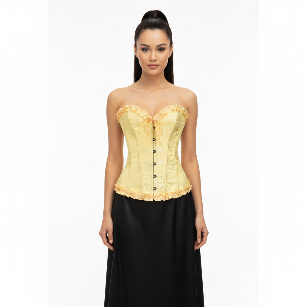 Yellow Jacquard Ruffled Top  For Women