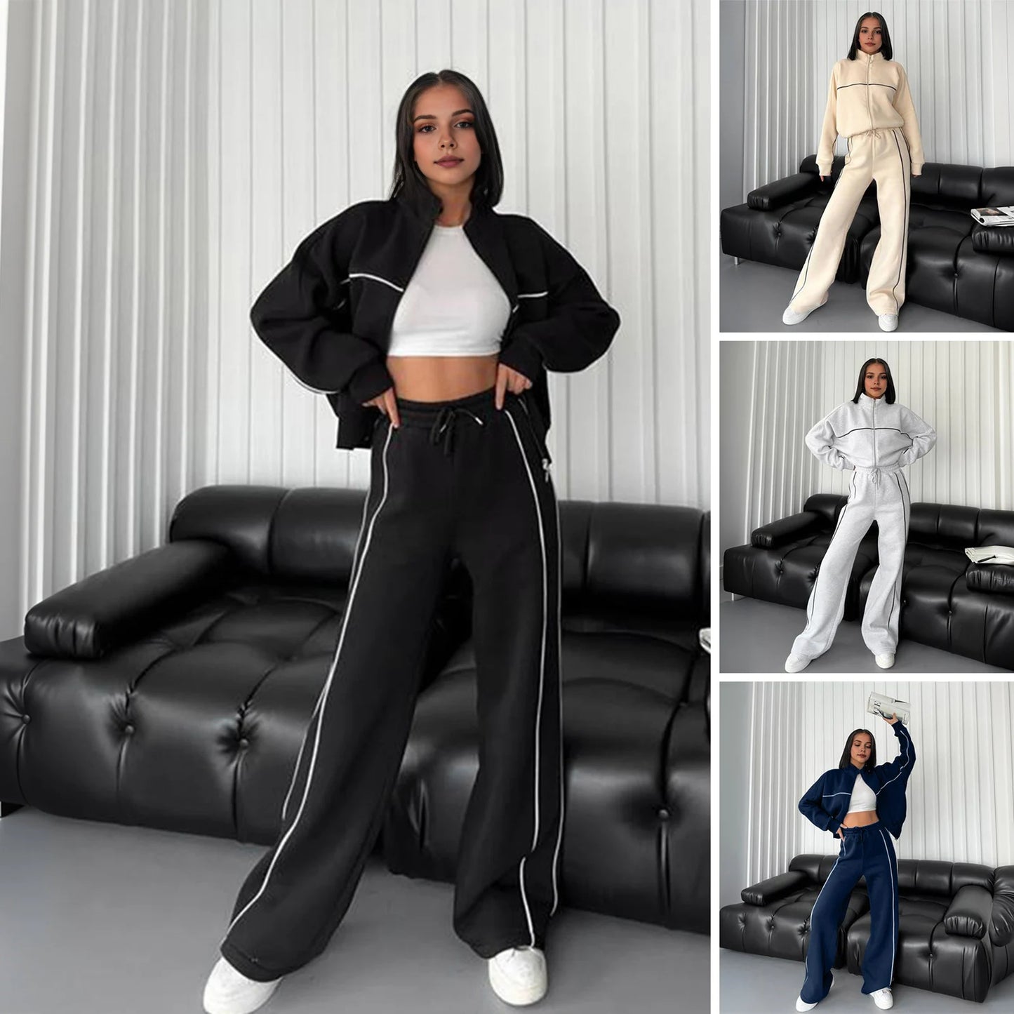 Women Sportwear Half-high Collar Pullover  Baggy Trousers