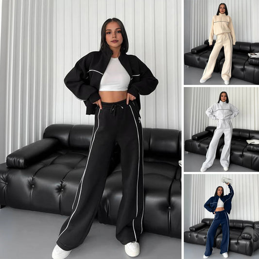 Women Sportwear Half-high Collar Pullover  Baggy Trousers