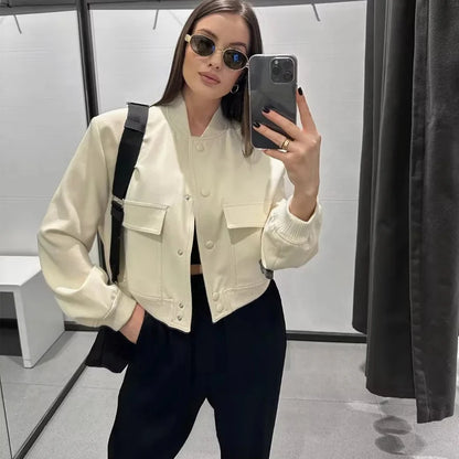 Bomber Jacket Baseball Aviator Jackets for Women Long Sleeve Crop Outerwear