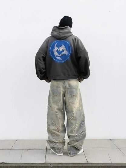 American New Fashion Patch Baggy Casual Jeans For Men And Women