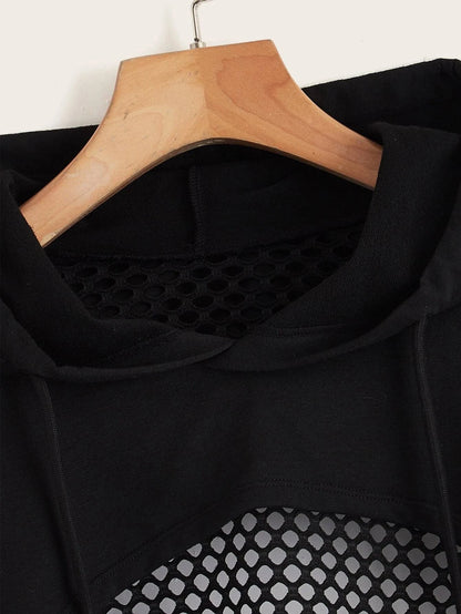 Street Sport Drop Shoulder Drawstring Hollow Out Super Crop Sports Hoodie