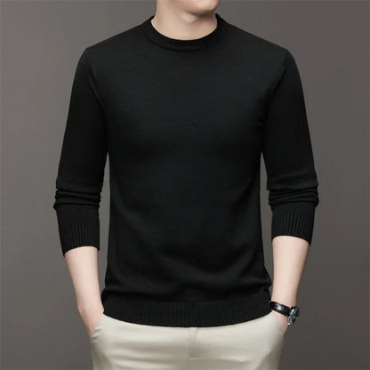 Men's Round Neck Long Sleeved Solid Color Sweater