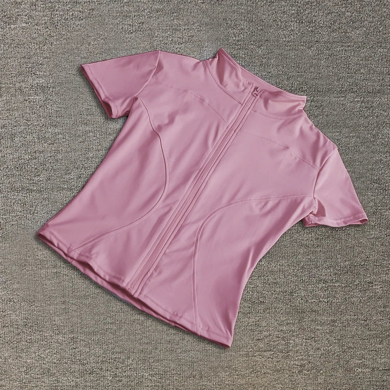 Women sport wear Slim Fit Polyester Quick-drying Full Zip Outdoor  Tights Short Sleeves Women's Yoga Wear