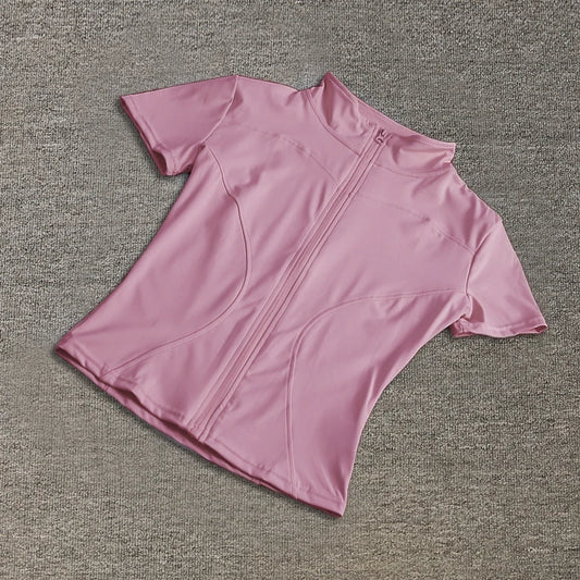 Women sport wear Slim Fit Polyester Quick-drying Full Zip Outdoor  Tights Short Sleeves Women's Yoga Wear