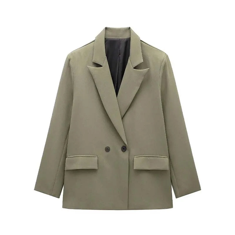 New Women's Solid Color Double breasted Loose Suit Coat for Women