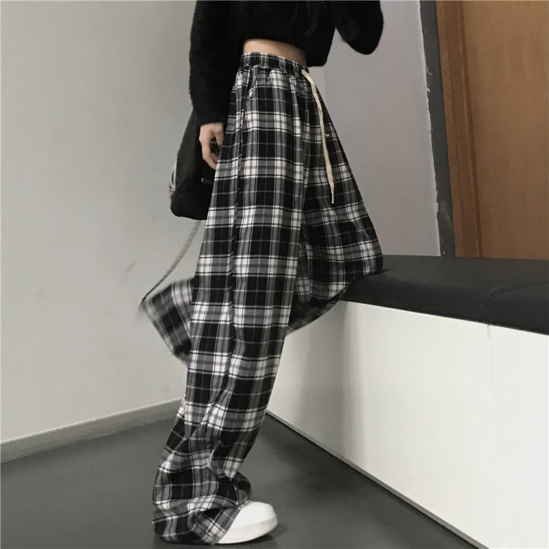 Women Sweatpants Fashion Black Plaid Casual Pants